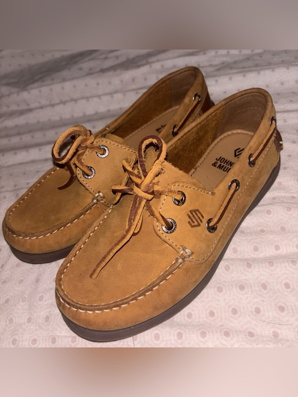 Johnston & Murphy Tan Suede Leather Boat Shoes Coastal Preppy Loafers size 12